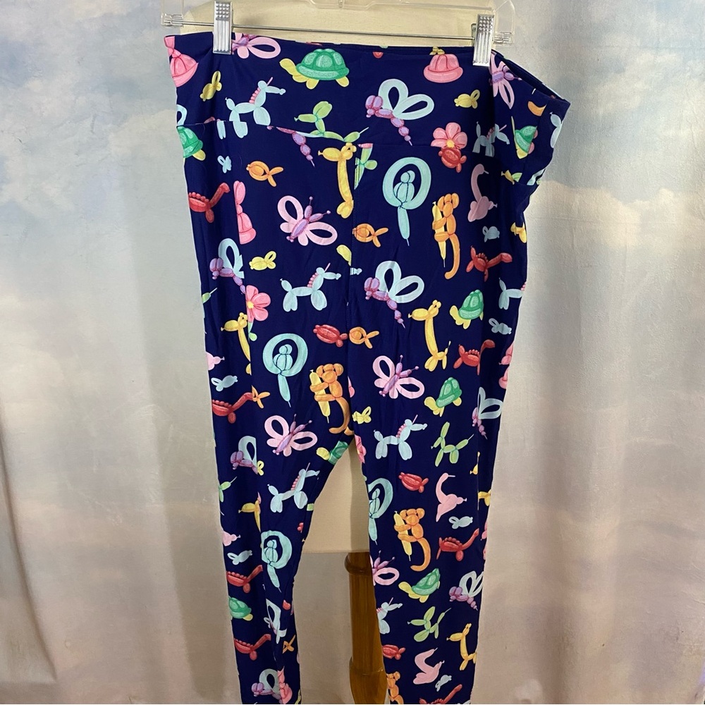 LuLaRoe Blue and Yellow Balloon Animal Print Leggings TC2